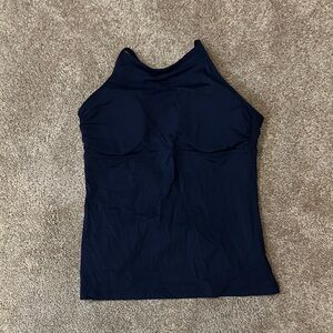 Athleta Navy High-Neck Swim Tank with Built-In Shelf Bra